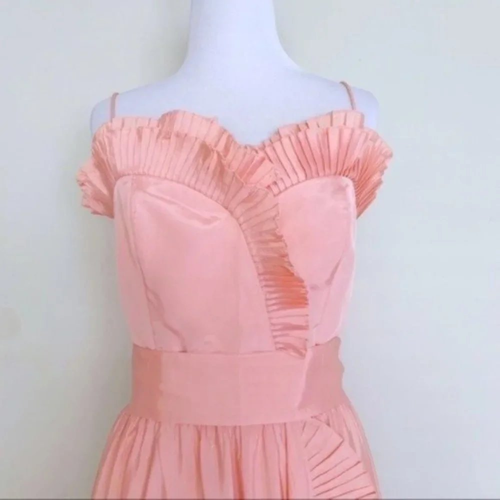 Vintage 80s Lillie Rubin x Albert Capraro Pink Ruffle Formal Dress Gown XXS/XS - Picture 3 of 13